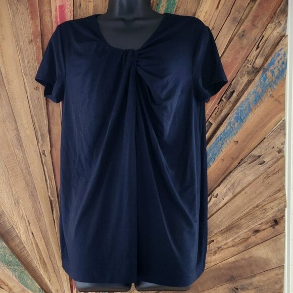 Jil Sander navy twist front viscose t-shirt blouse Sz L Made in Italy - Picture 2 of 8